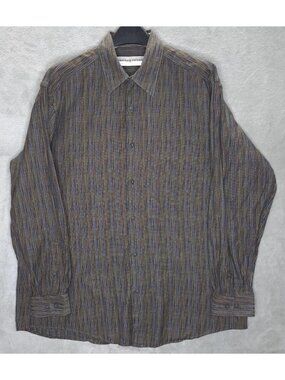 Jhane Barnes Large Striped Long Sleeve Shirt Button-Up Japan Woven Cotton